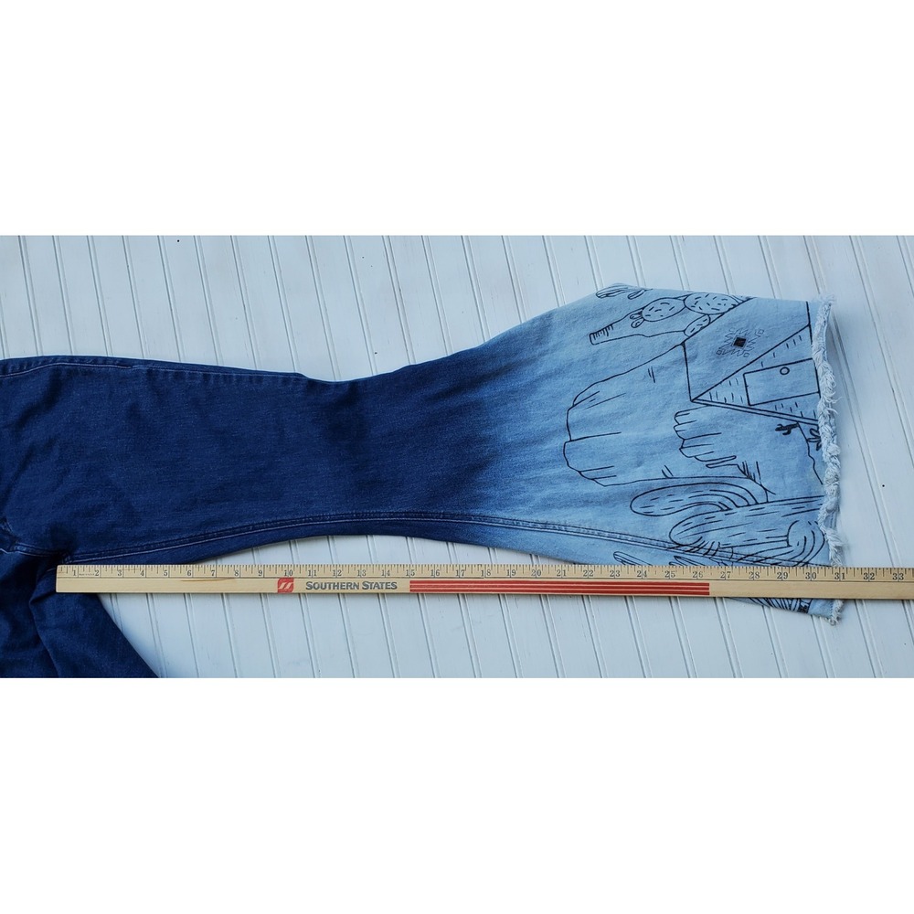 Rock & Roll Denim Ombre Desert Bell Bottom Flare Jeans Blue Cacti Cabin 29x31 - Picture 7 of 10